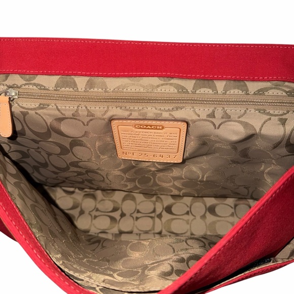 Coach Women’s Red Canvas and Tan Leather Diaper Shoulder Bag 25-6437 - Picture 10 of 10